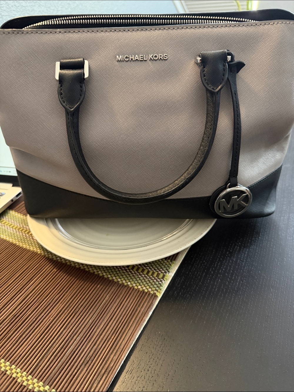 Michael Kors Taupe with Black Trim Saffiano Satchel NWOT